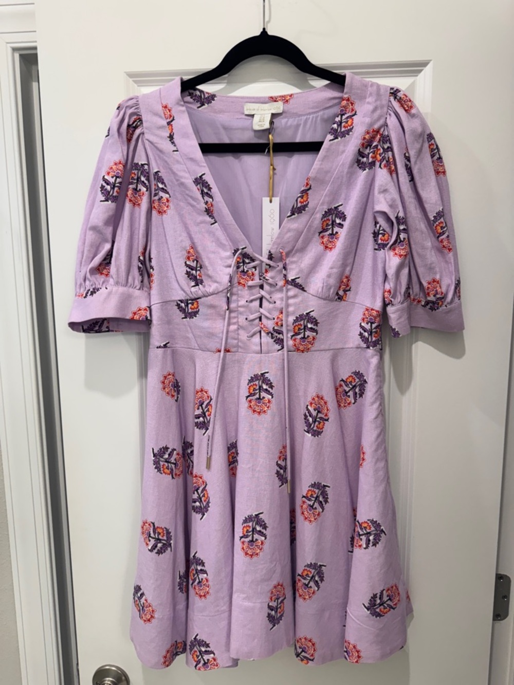 House of Harlow 1960 Lilac Floral Lace-Up Mini Dress